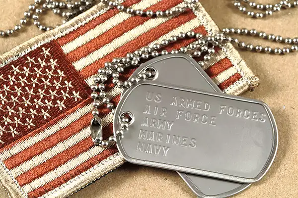 Military dog tags and US American flag patch