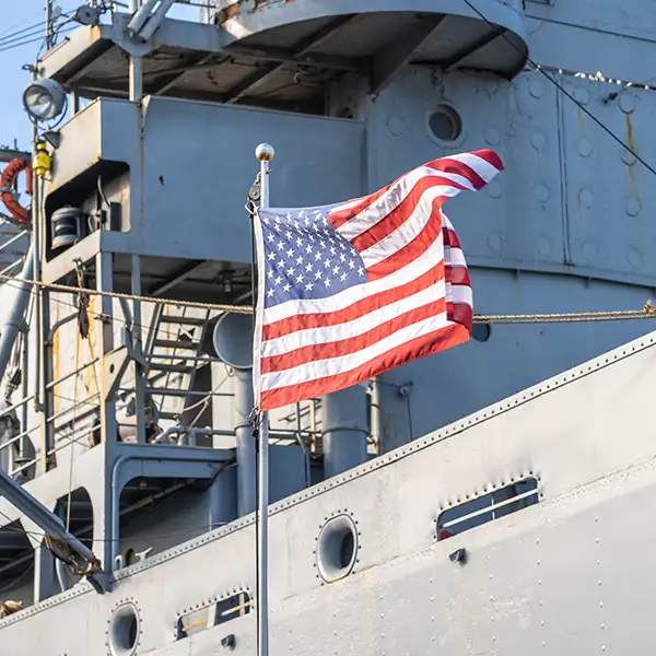 USA flag on a military ship